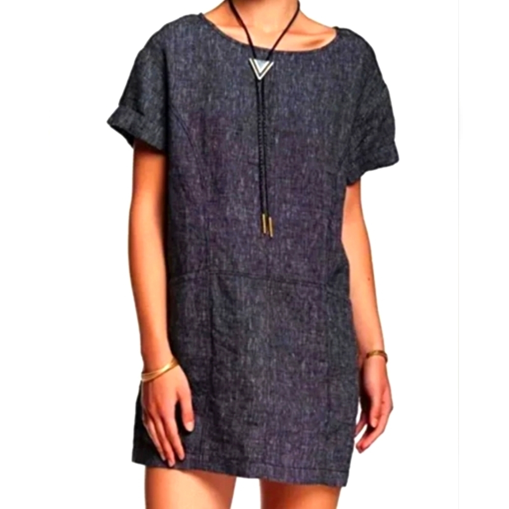 Free People Linen Chic Blue Short Sleeve Dress